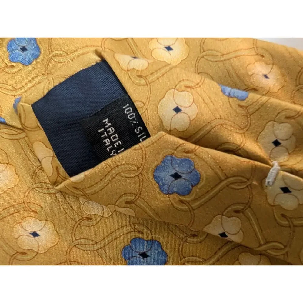 Jos. A. Bank NEW Men's 100% Silk Tie Yellow Blue Floral Pattern Made in Italy
